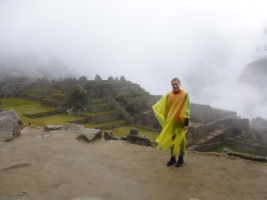 Trying to escape the rain at Machu Piccu